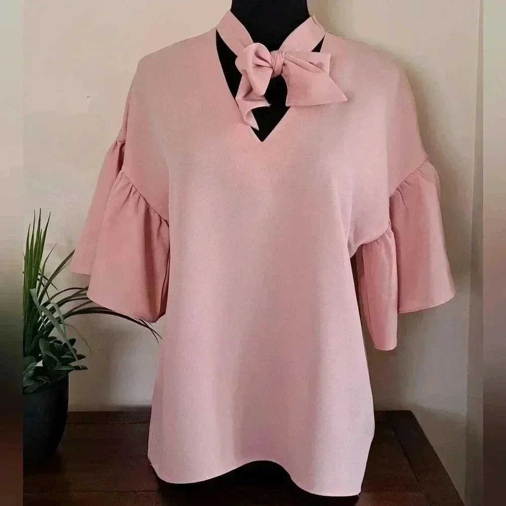 ❤️ Suzy Sheir Tie Neck Blouse Pink XS